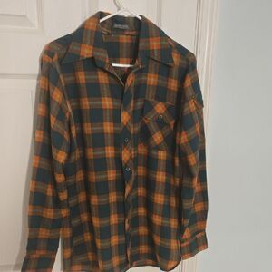 Vibrant Orange and Green Casual Button Down Shirt 1970s